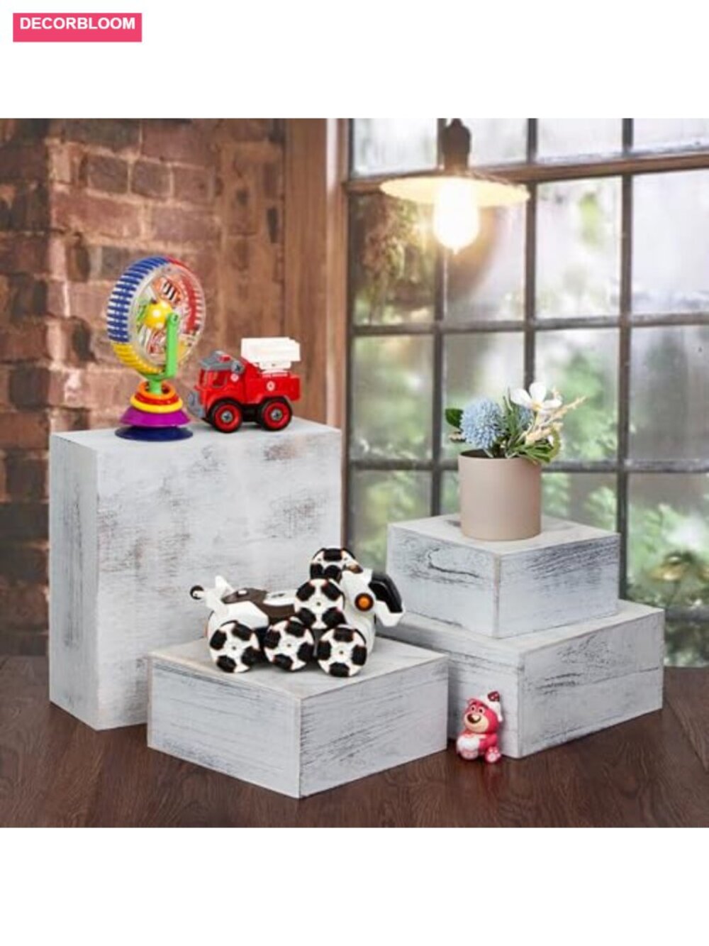 4 Piece Wooden Cake Stands Square Display Risers Solid Wood Party Decor